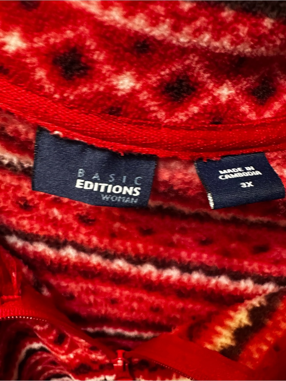 Basic Editions Red Patterned Zip-Front Cardigan Sweater - Picture 5 of 5